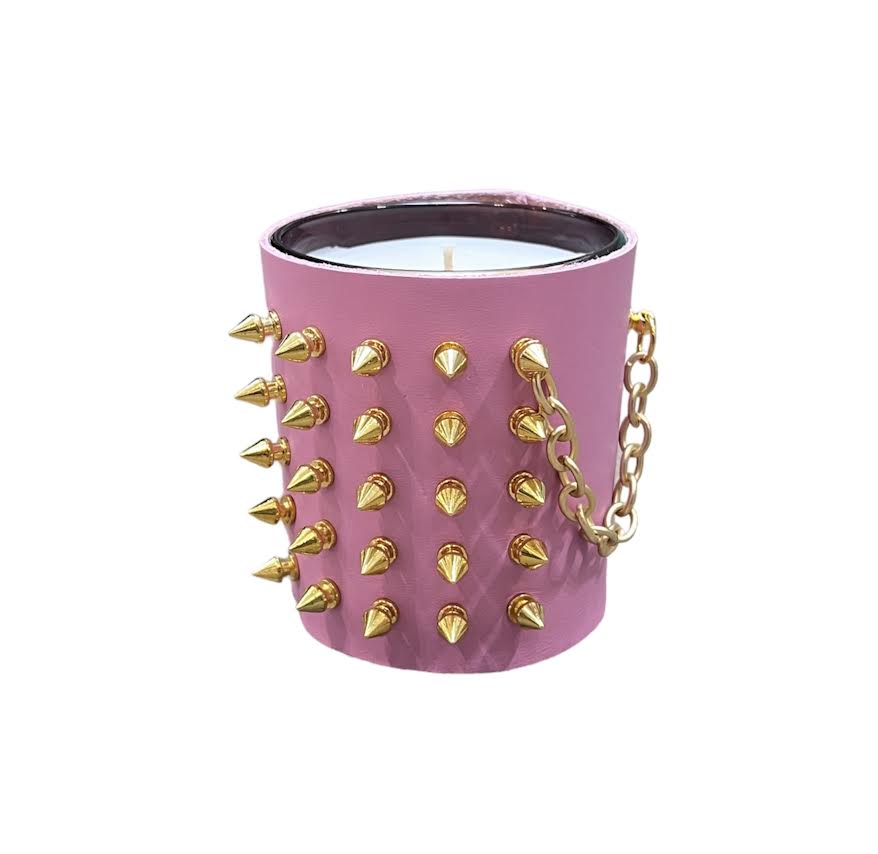 PINK LEATHER GOLD SPIKES CANDLE