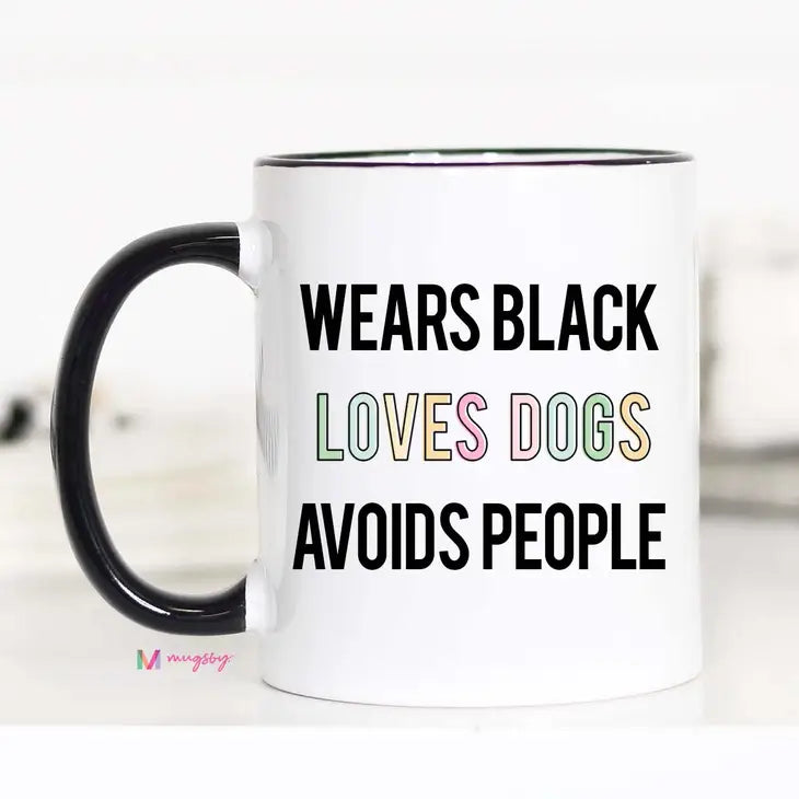 WEARS BLACK LOVES DOGS MUG