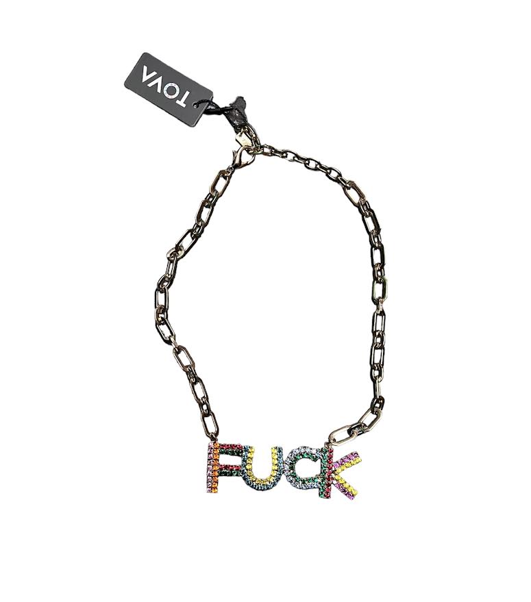 GOLD FUCK CRYSTAL CHAIN NECKLACE