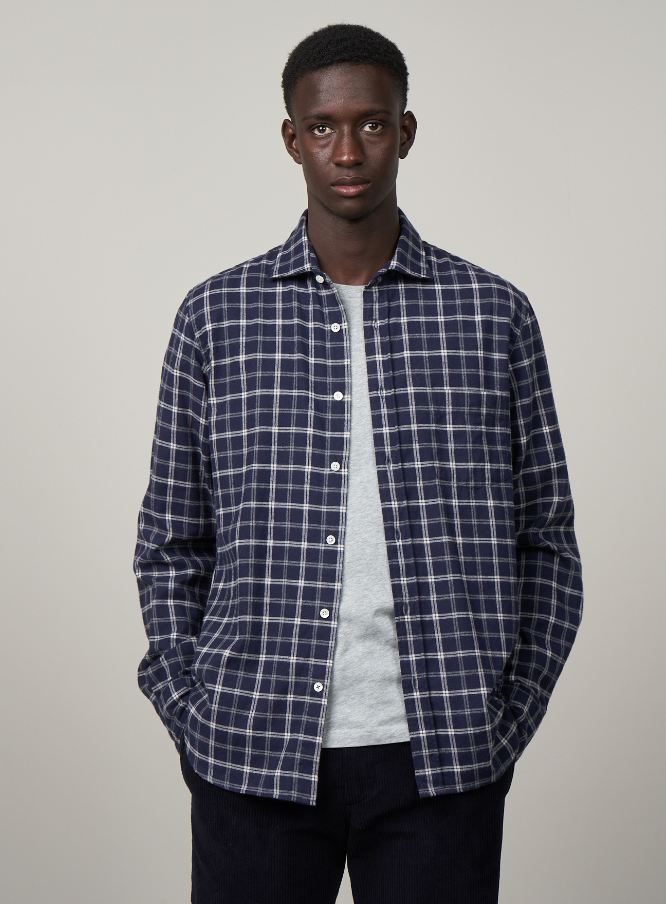 MEN PAUL WOVEN FLANNEL SHIRT - NAVY – Kitson LA