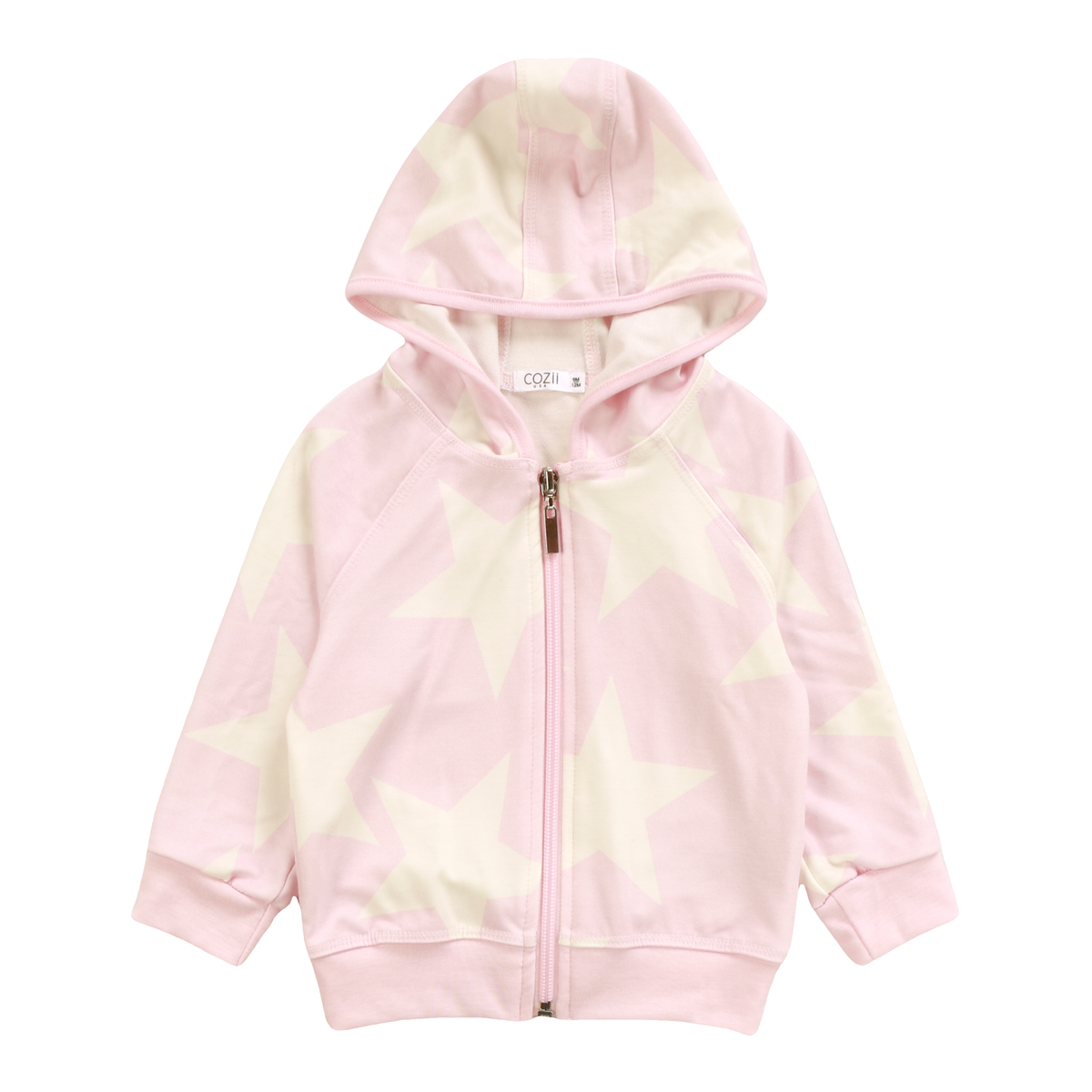 GIRLS PINK WHITE STARS ZIP HOODIE