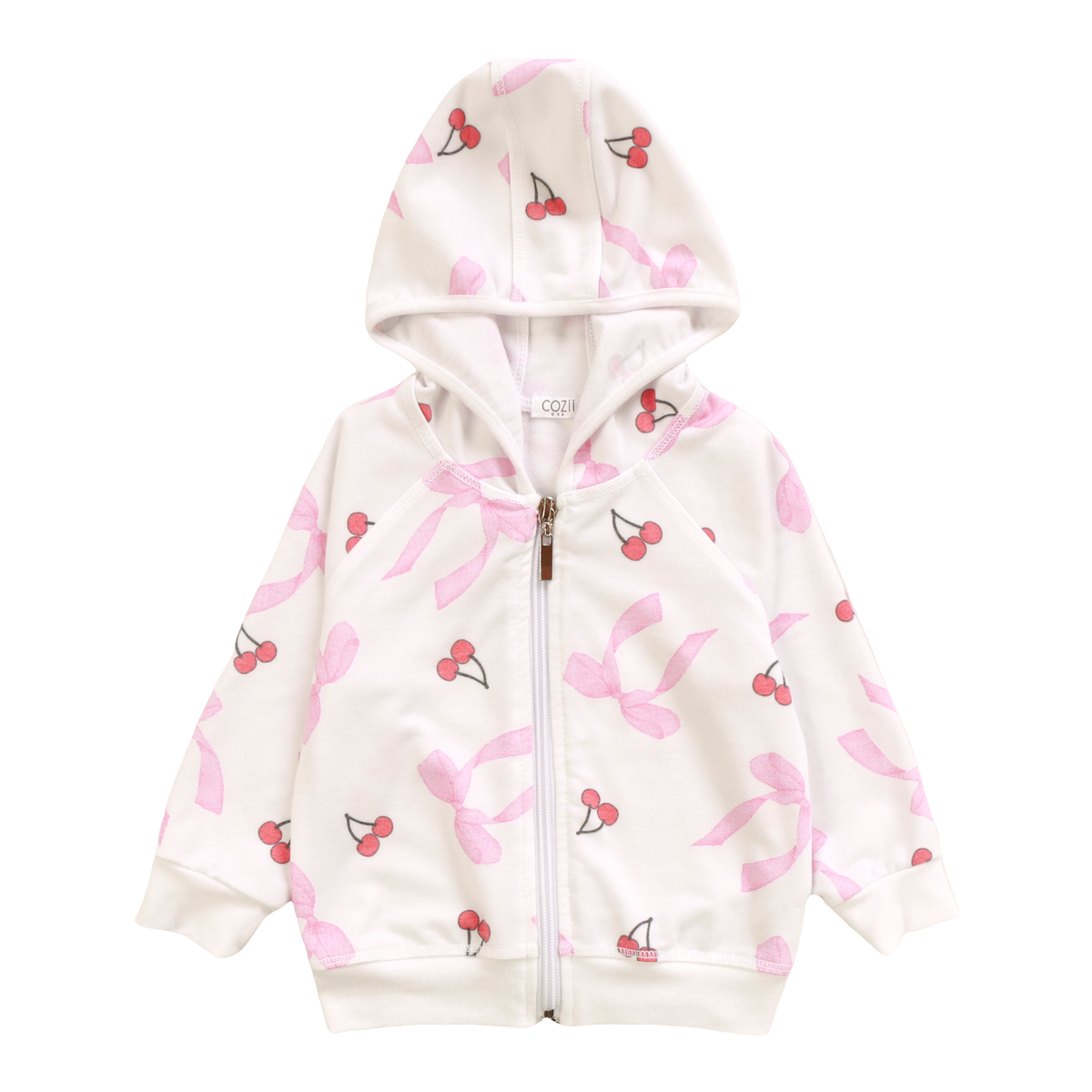 GIRLS BOWS CHERRIES WHITE ZIP HOODIE