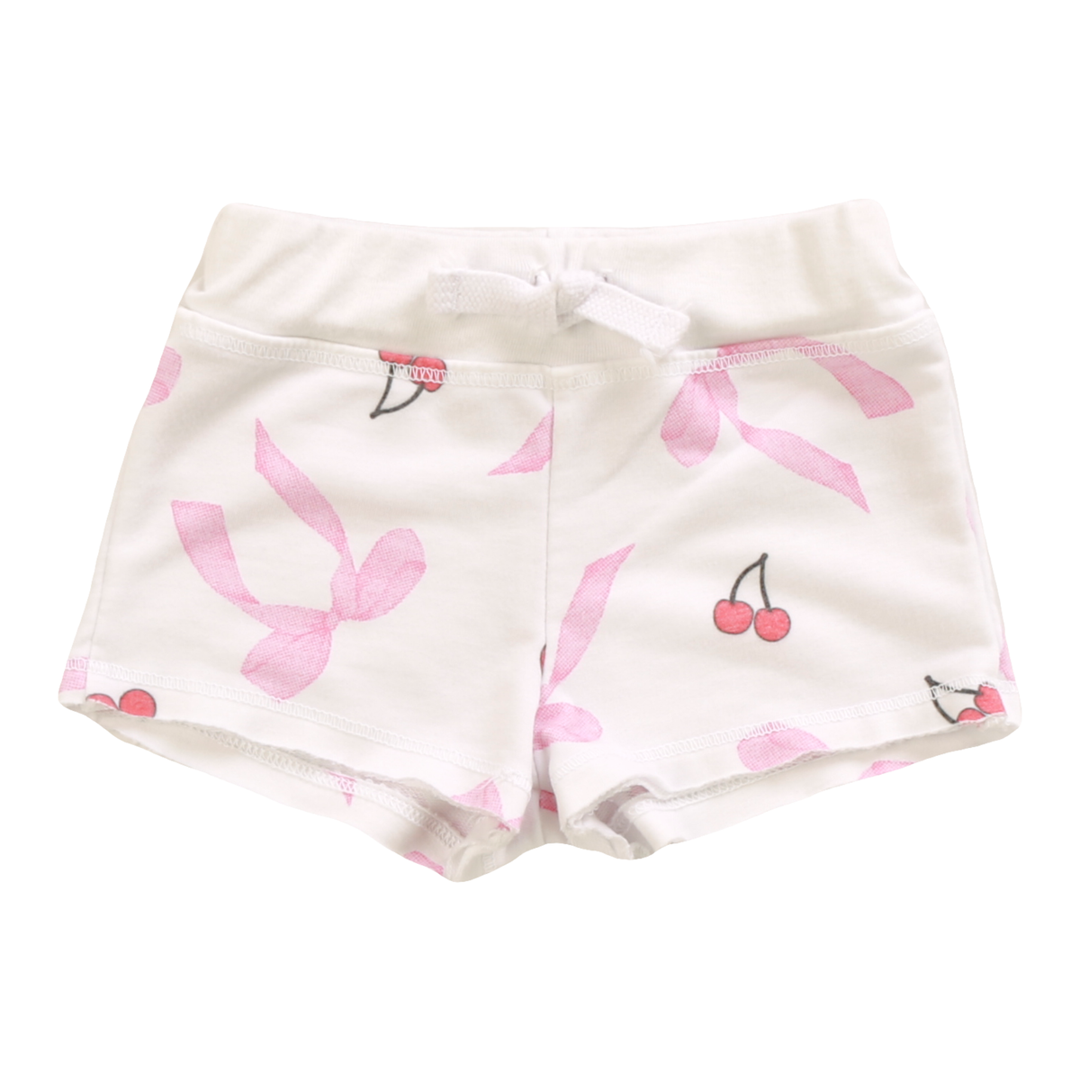 GIRLS BOWS CHERRIES WHITE SHORTS