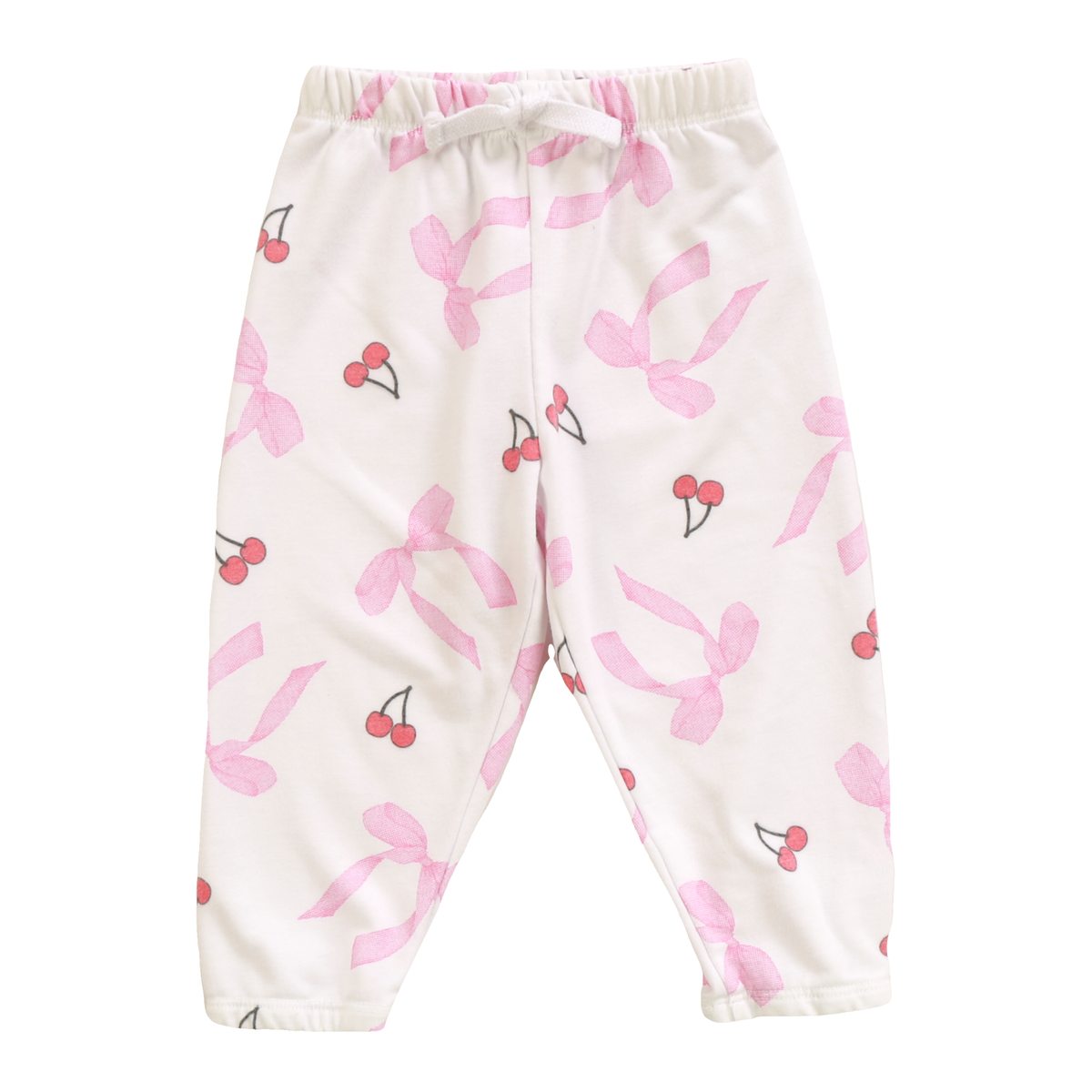GIRLS BOWS CHERRIES WHITE SWEATPANTS