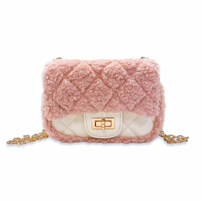 PINK SHERPA MIXED QUILTED PURSE