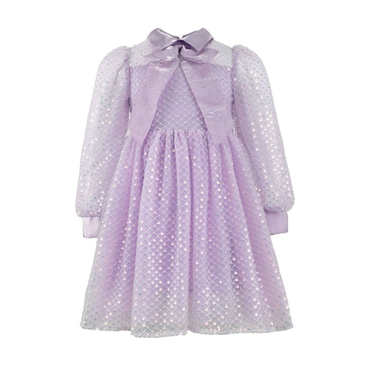 GIRLS LAVENDER SEQUIN BOW DRESS