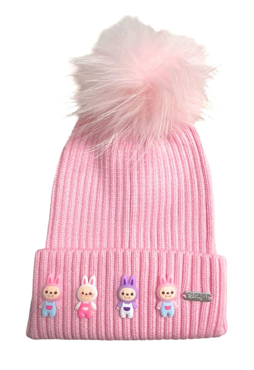 KIDS CHARM HAT WITH FUR POM