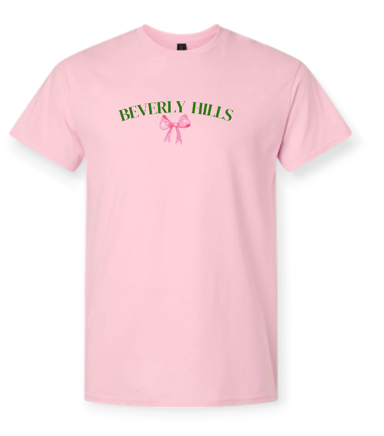 GIRLS BEVERLY HILLS BOW PINK T-SHIRT