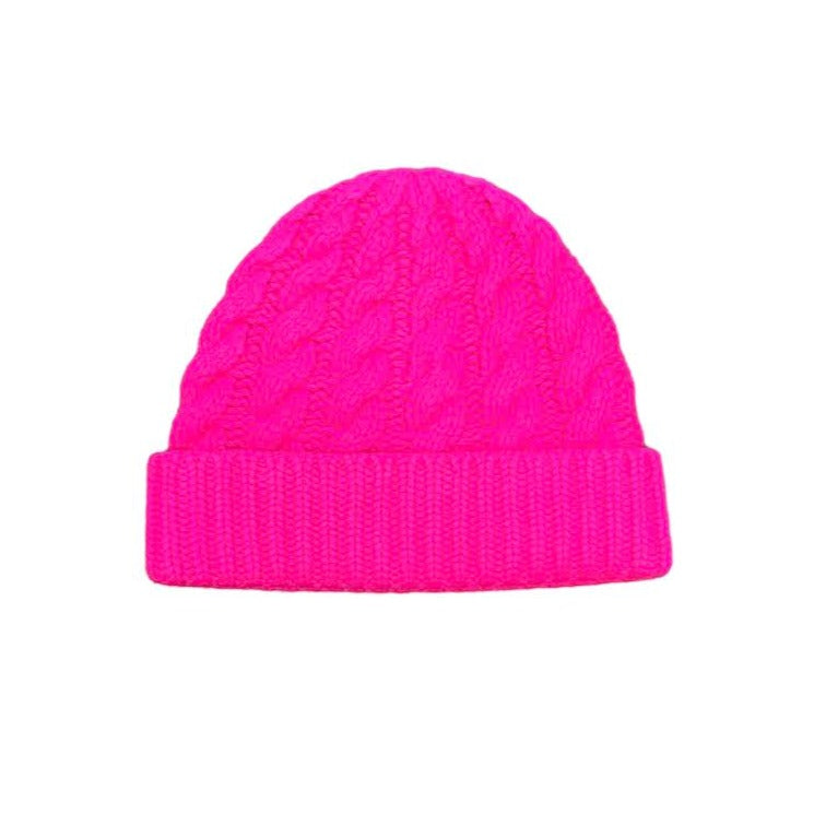PINK CHUNKY CABLE KNIT HAT
