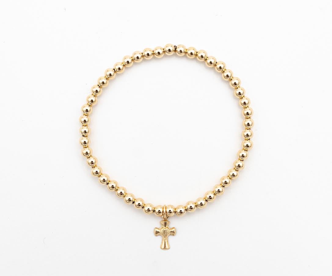 HEART CROSS 4MM BEADED BRACELET