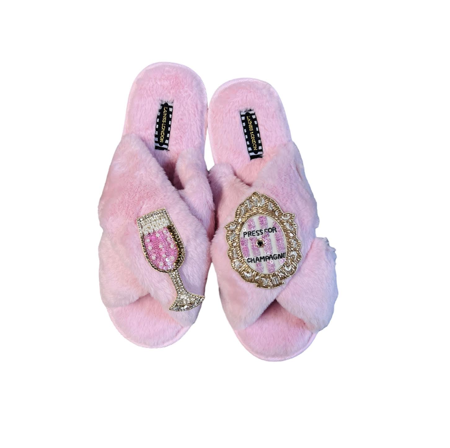 PRESS FOR CHAMPAGNE PINK FURRY SLIPPERS