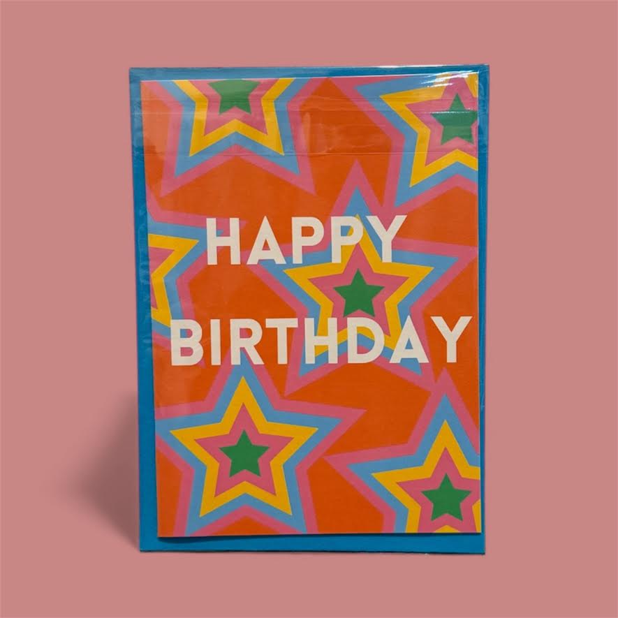 HAPPY BIRTHDAY STARS ORANGE CARD