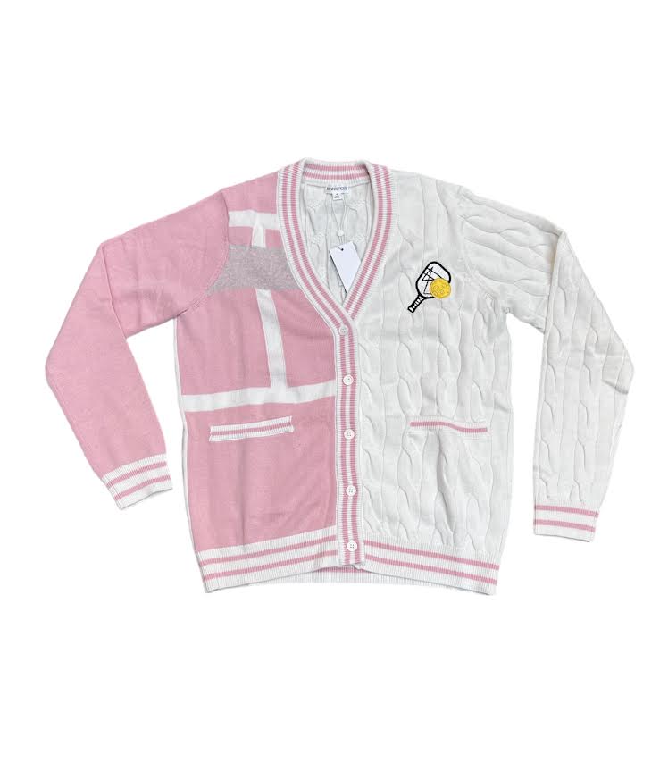 COTTON CASHMERE MIXED PICKLEBALL PINK CARDIGAN