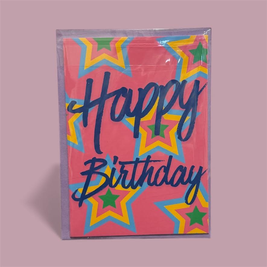 HAPPY BIRTHDAY PINK STARS CARD
