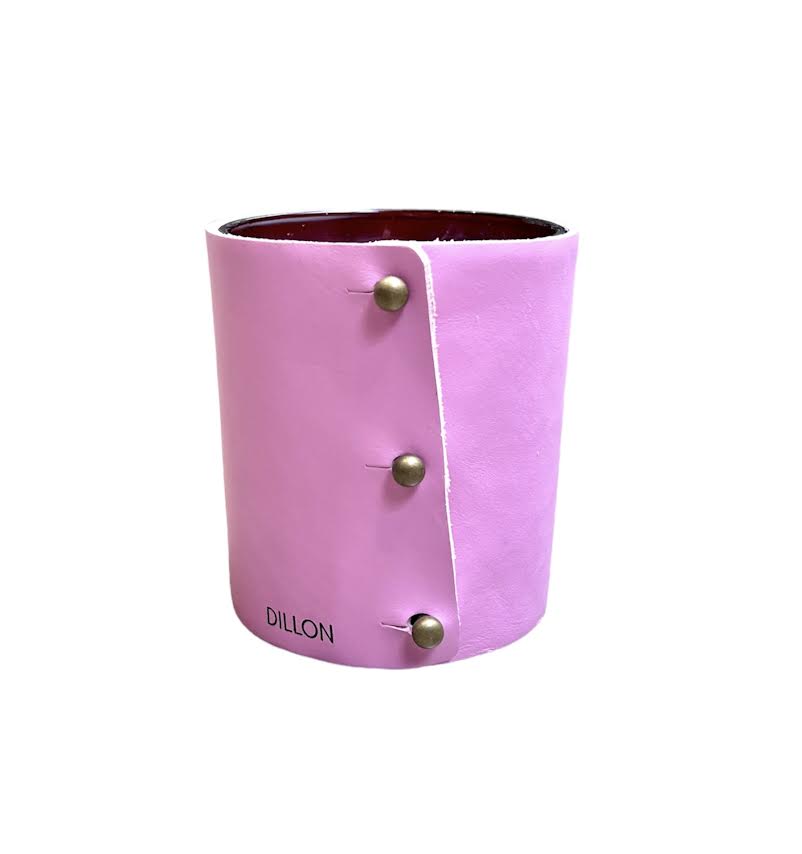 PINK LEATHER GOLD SPIKES CANDLE