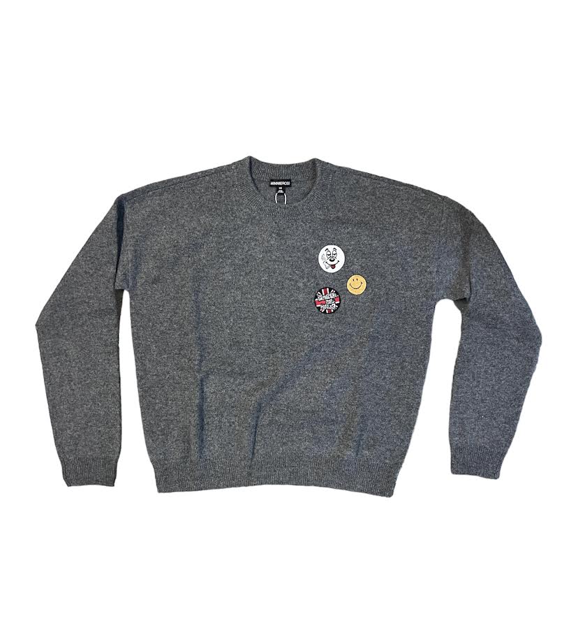 BOXY CHARCOAL HEATHER GREY PULLOVER WITH PATCHES