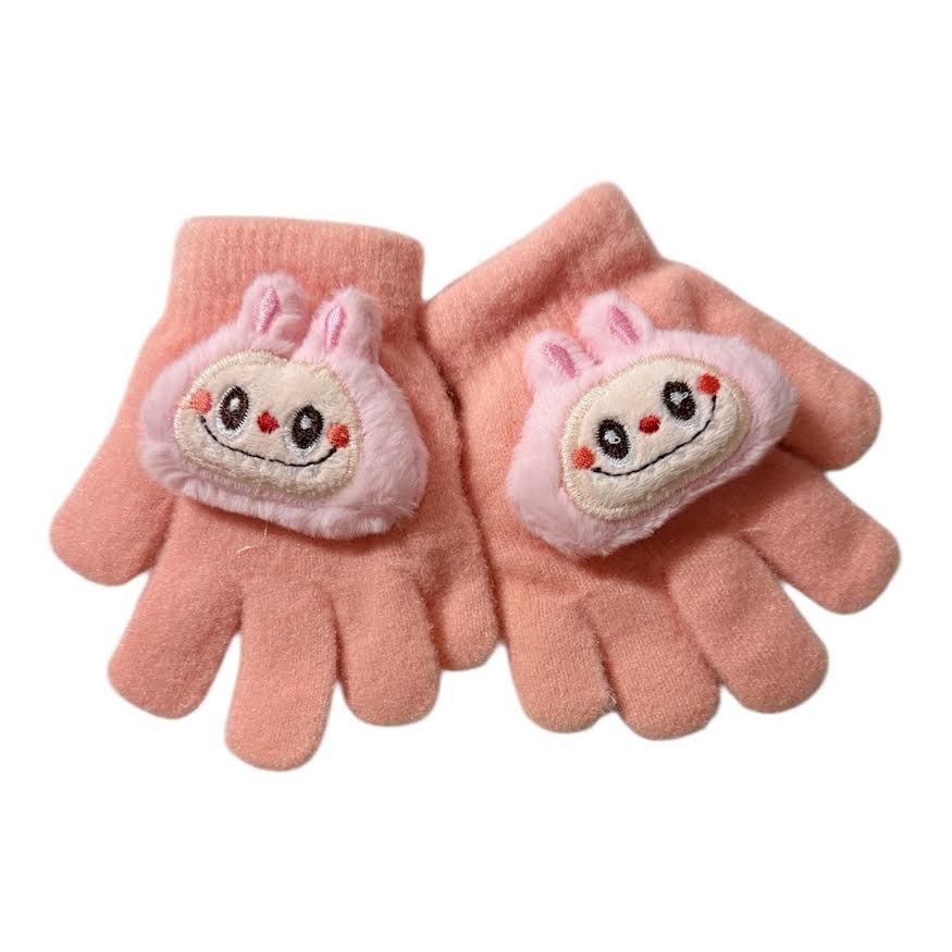 GIRLS PINK CUTE MONSTER MITTENS
