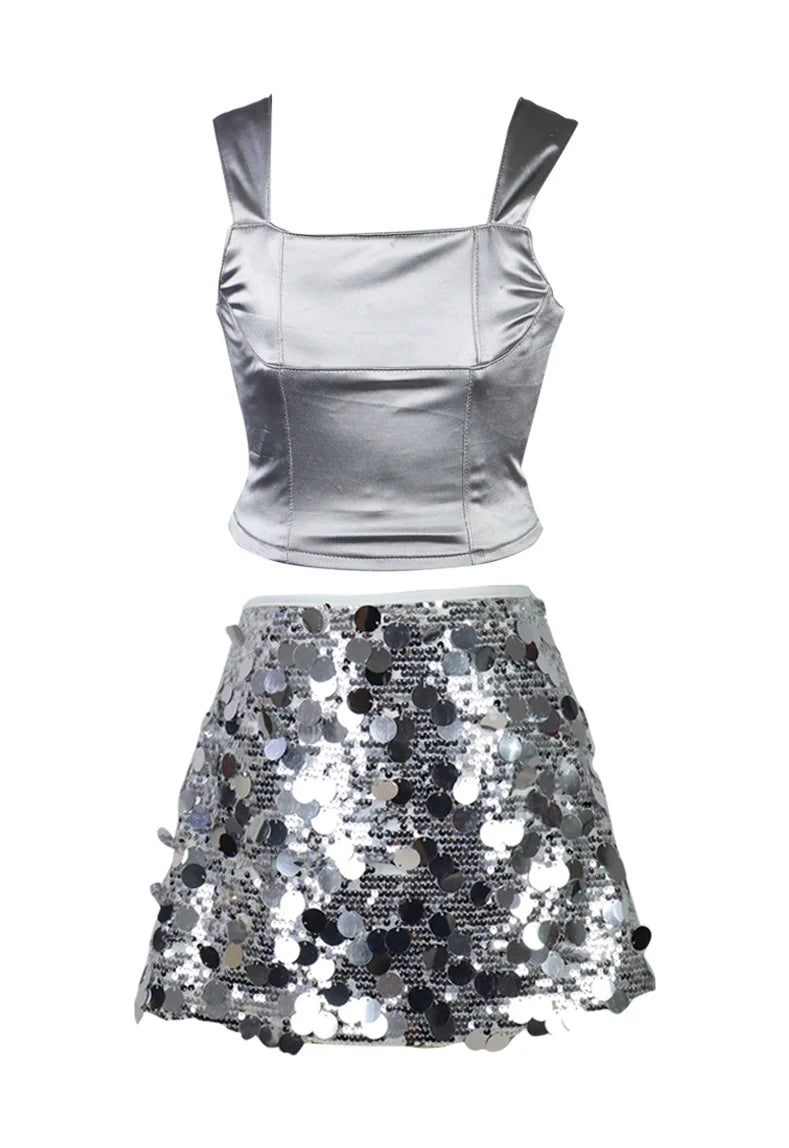 GIRLS SILVER POP SEQUIN SKIRT