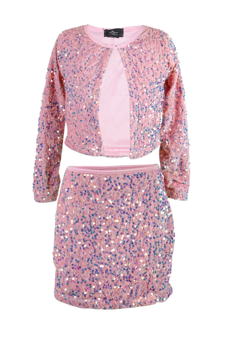 GIRLS PINK SEQUIN CARDIGAN