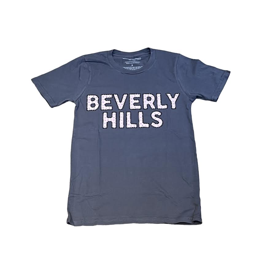 WOMENS BEVERLY HILLS VINTAGE BLACK TEE WITH STUDS