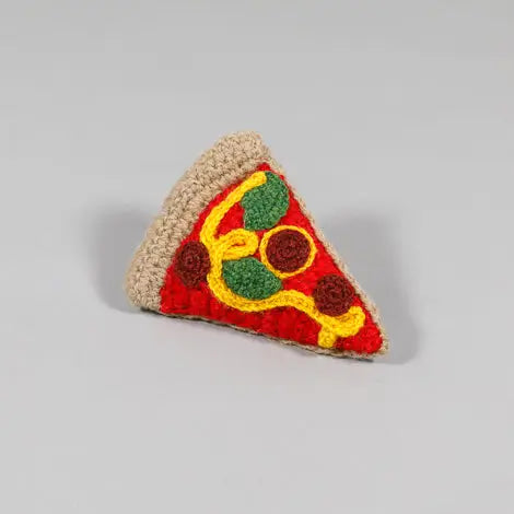 HAND KNIT PIZZA DOG TOY