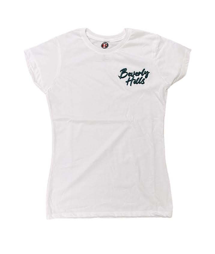WOMENS GREEN BEVERLY HILLS EMBROIDERED T-SHIRT