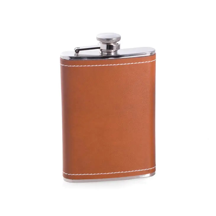 BROWN LEATHER STAINLESS STEEL FLASK