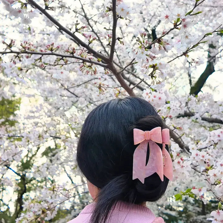 HAND PAINTED PINK BOW CLAW HAIR CLIP