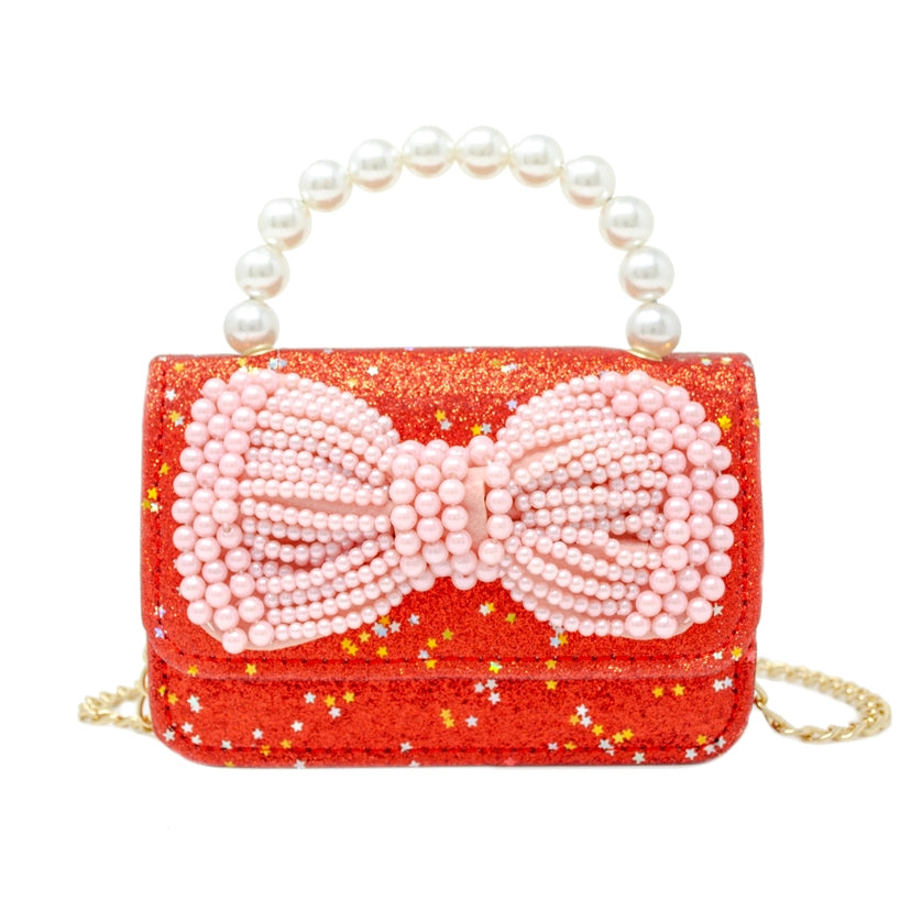 GLITTER RED PEARL HANDLE PURSE