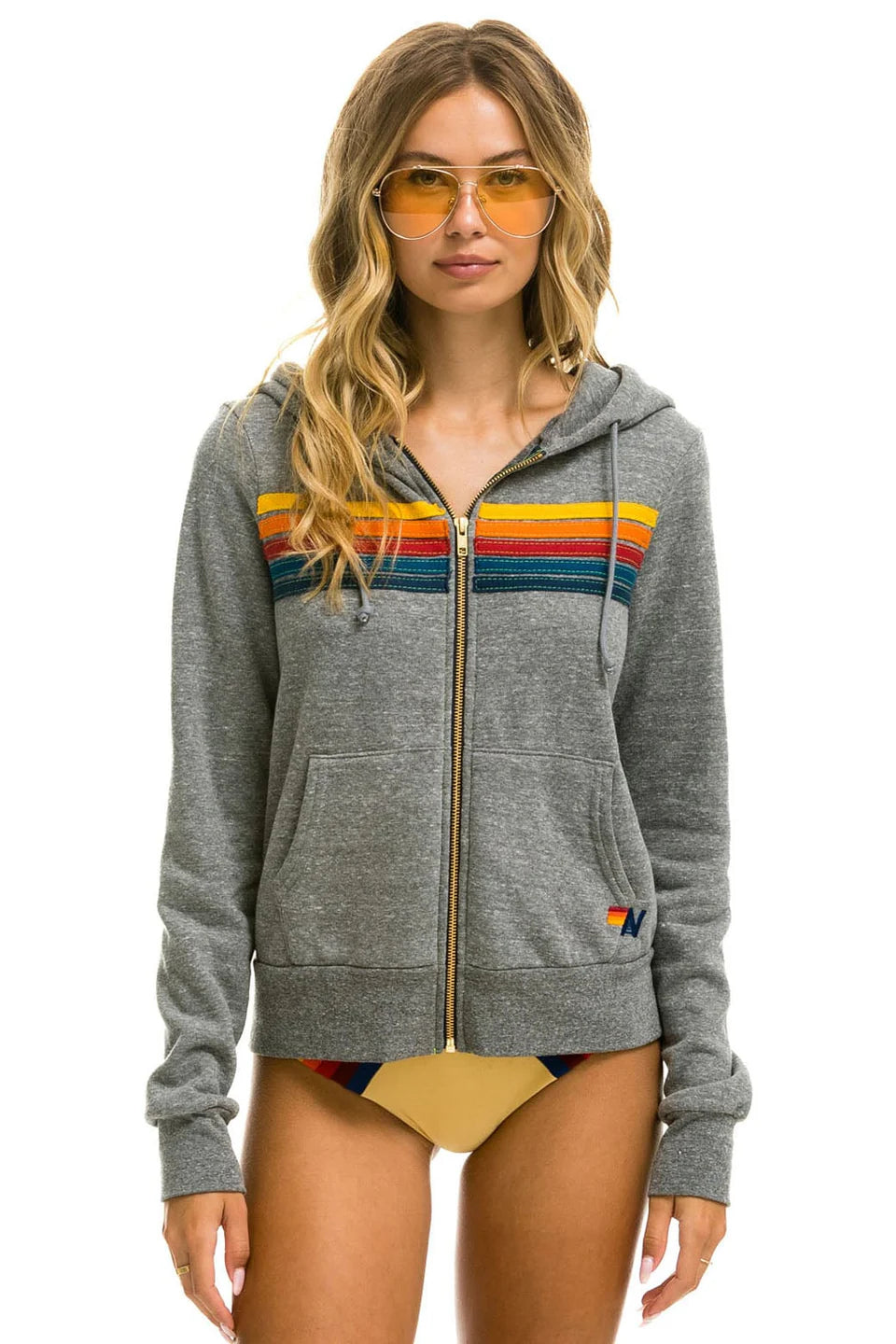 AVIATOR NATION 5 STRIPE UNISEX HOODIE - HEATHER GREY