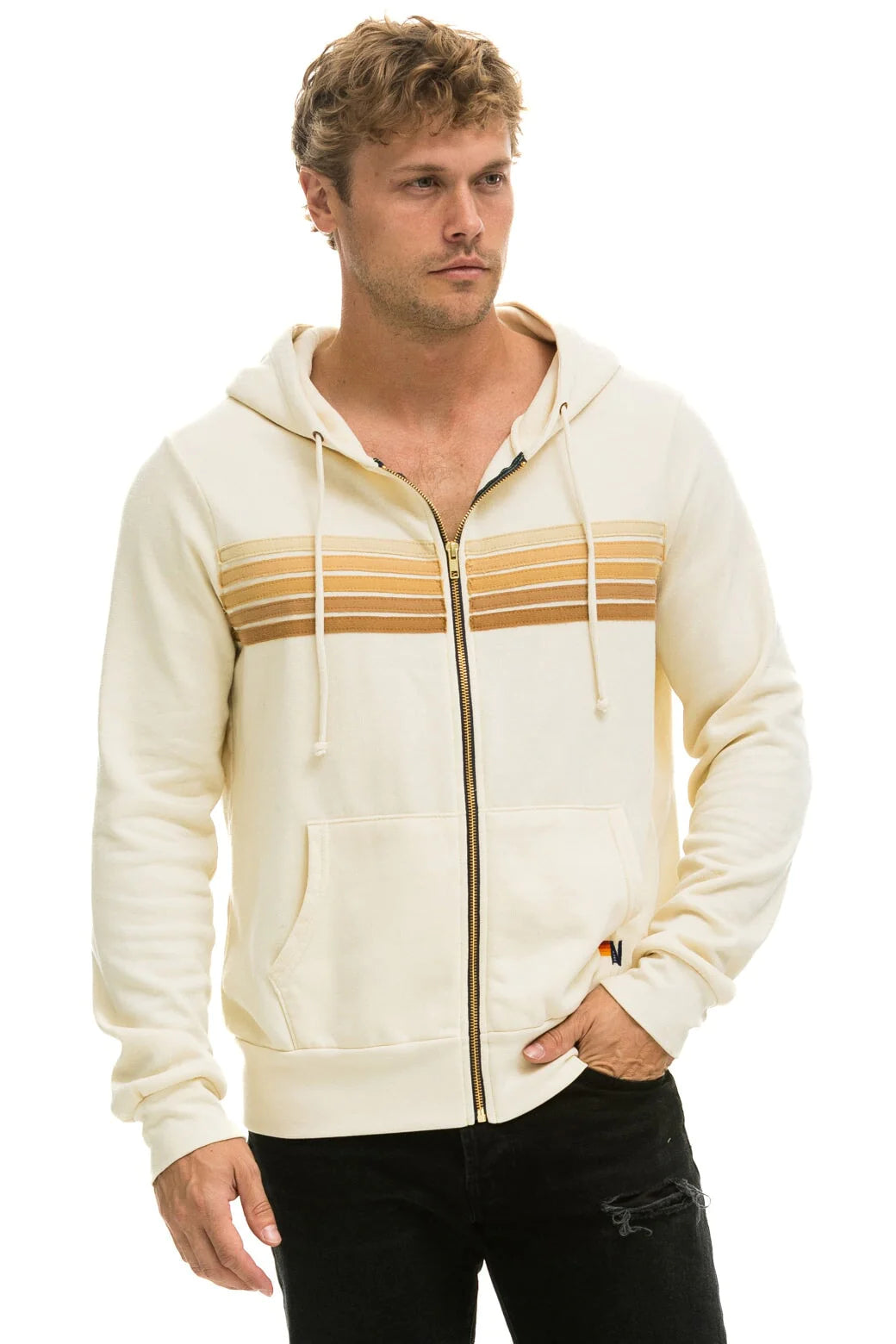 5 Stripe Zip Hoodie Vintage White/Tan