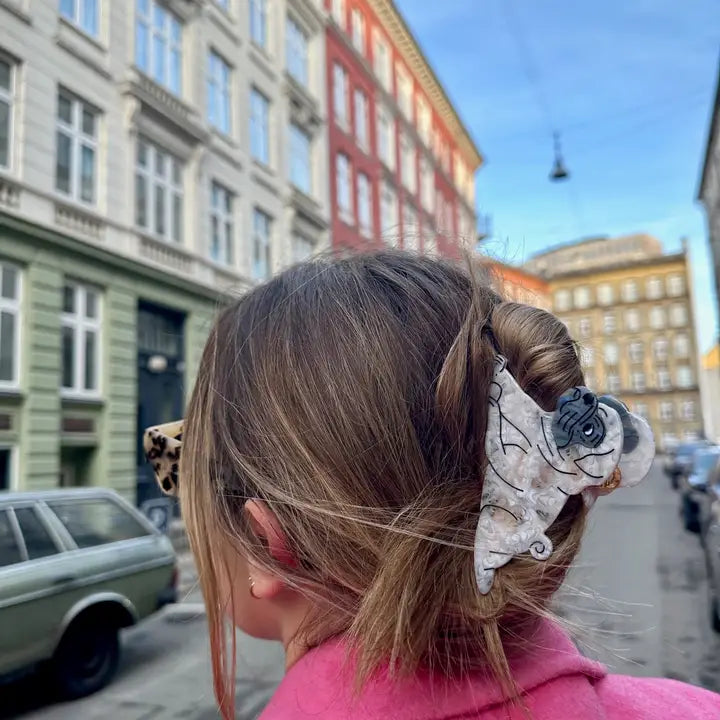 HAND PAINTED PUG DOG CLAW HAIR CLIP