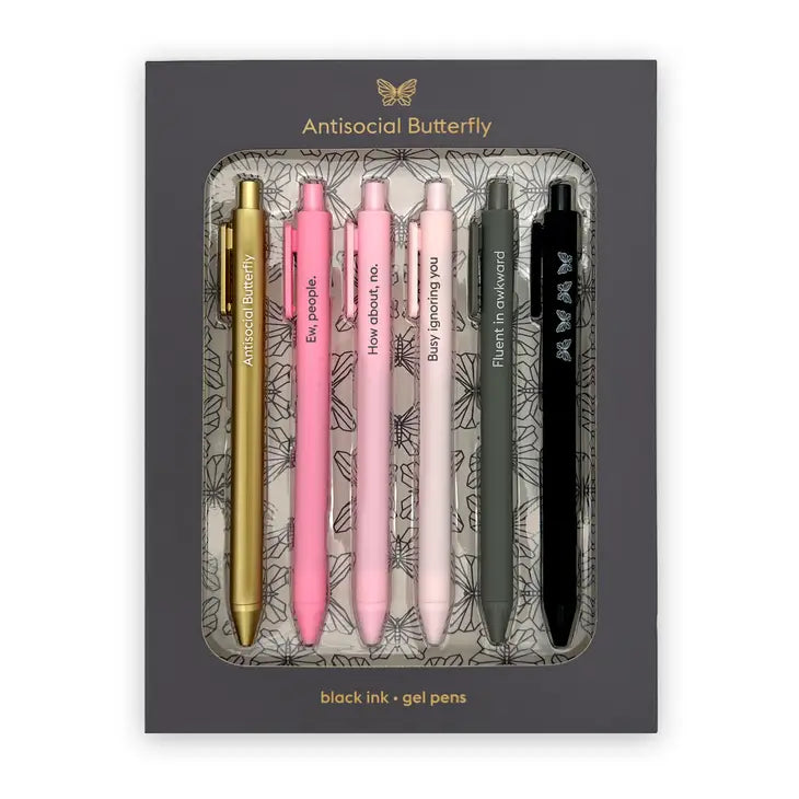 ANTISOCIAL BUTTERFLY QUOTES GEL PEN SET