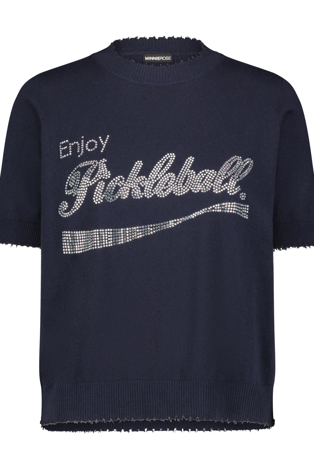 COTTON CASHMERE ENJOY PICKLEBALL BLING FRAYED NAVY SWEATER TEE