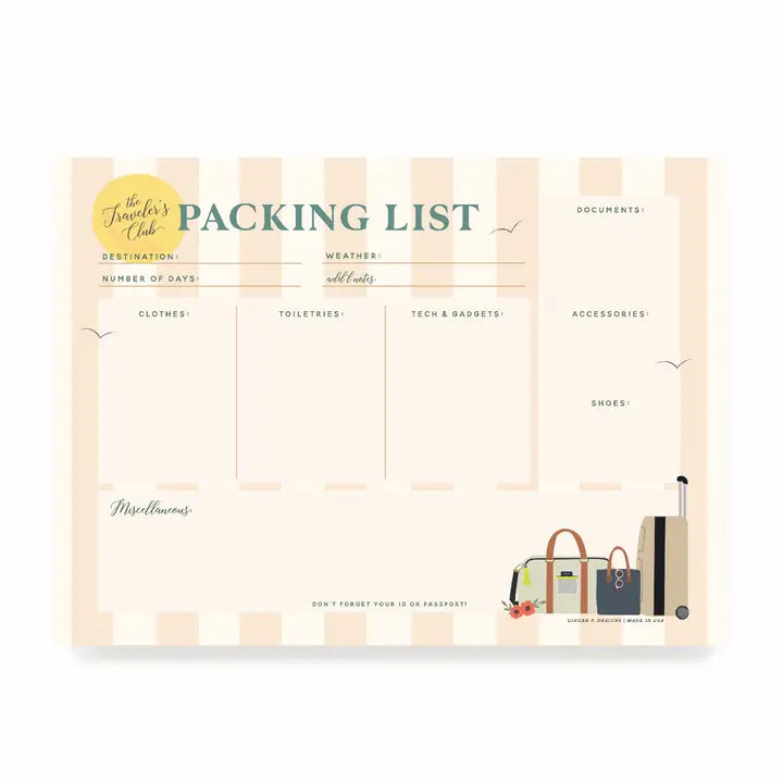 TRAVELERS PACKING LIST NOTEPAD