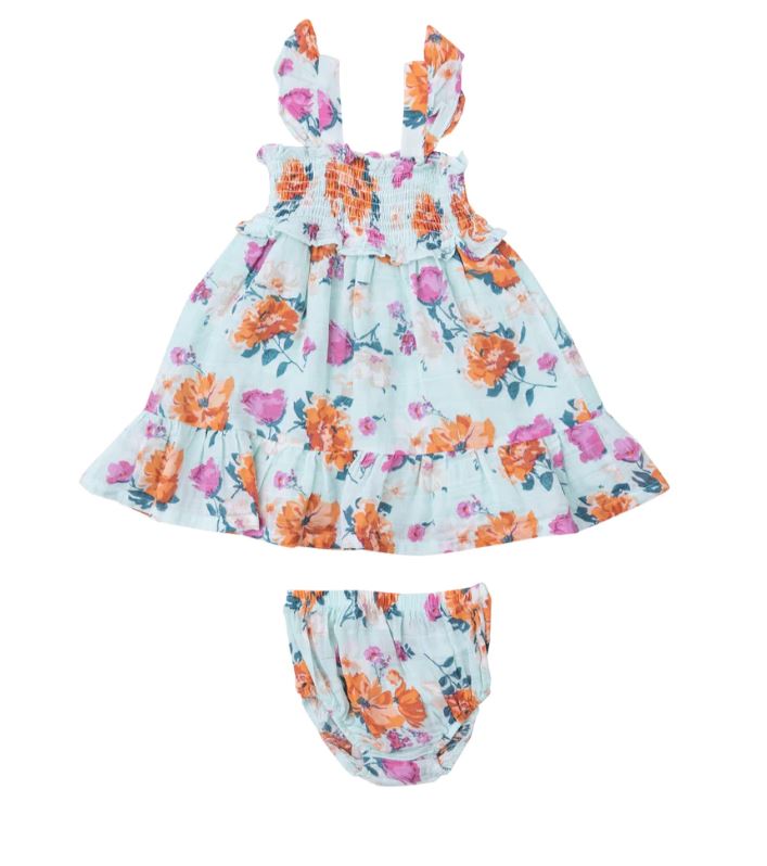 SOFT PETALS FLORAL SMOCKED RUFFLE SUNDRESS DIAPER COVER