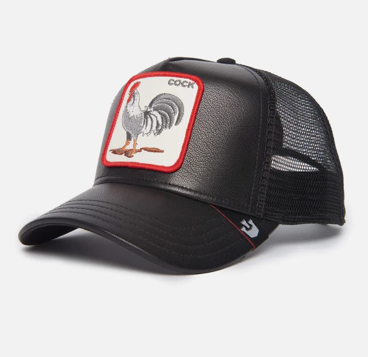 COCK WILL PREVAIL LEATHER TRUCKER HAT