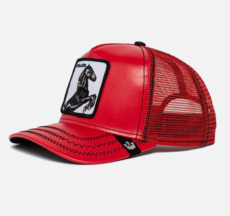 CHERRY MUSTANG LEATHER TRUCKER HAT