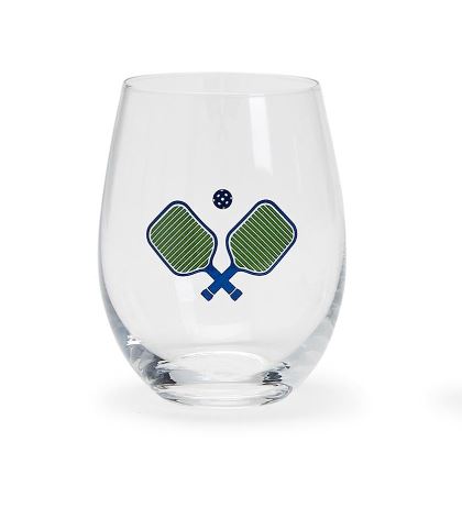 GREEN PICKLEBALL STEMLESS WINE GLASS