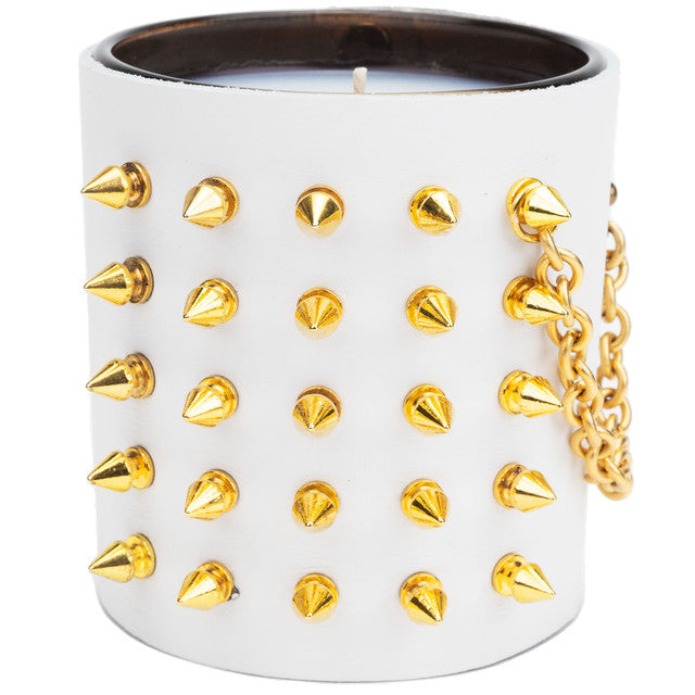 WHITE LEATHER GOLD SPIKES CANDLE