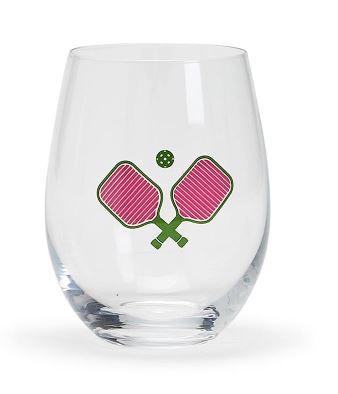 PINK PICKLEBALL STEMLESS WINE GLASS