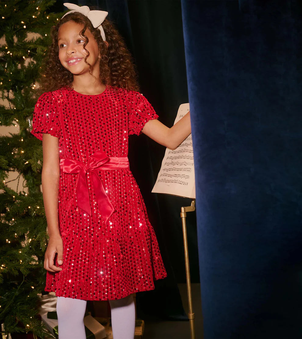 Girls Red Sequins Velvet Dress Girls Red Sequins Velvet Dress