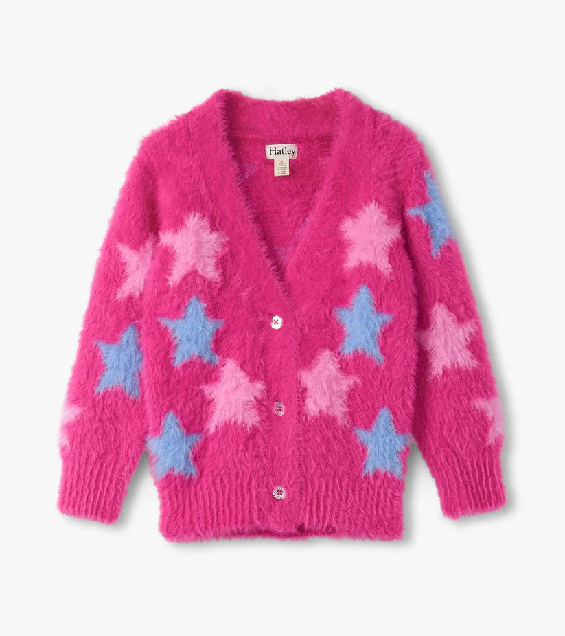 GIRLS SPARKLING STAR FUZZY CARDIGAN