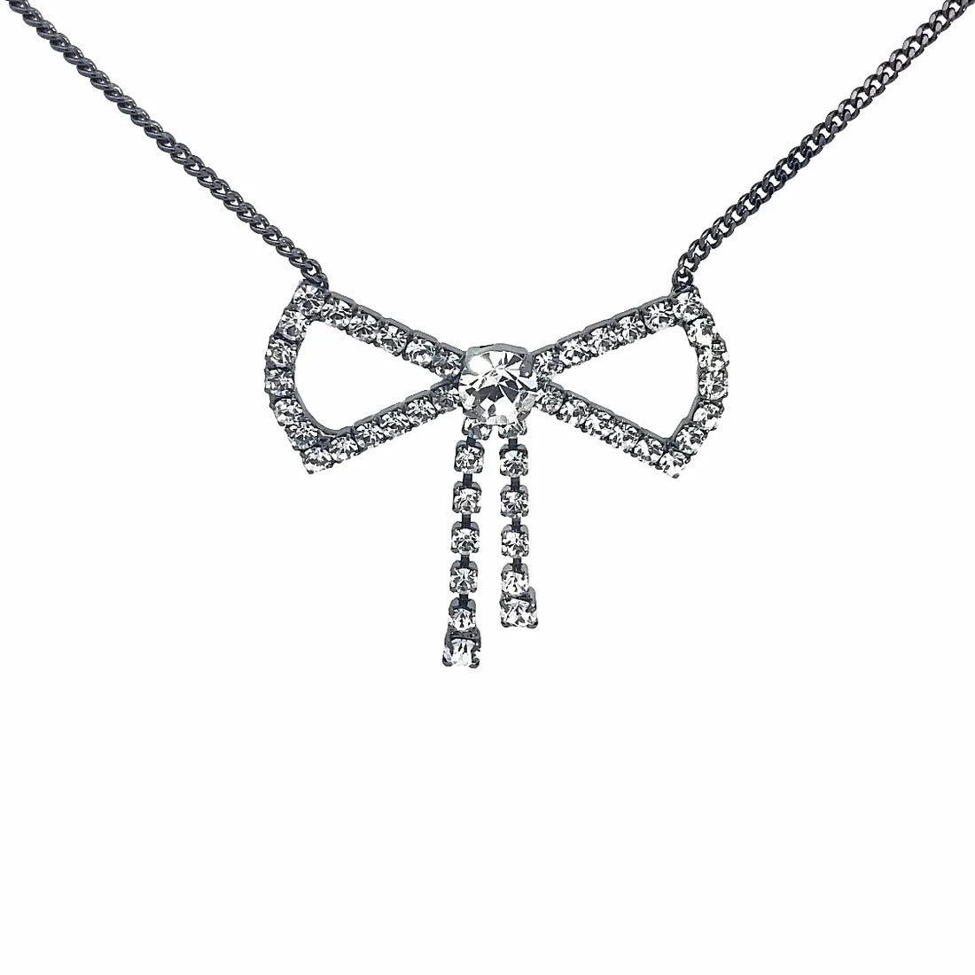 BIG BOW NECKLACE IN GUNMETAL