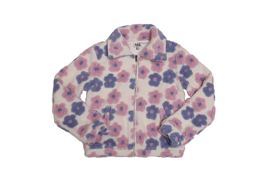 GIRLS PURPLE FLOWER SHERPA JACKET