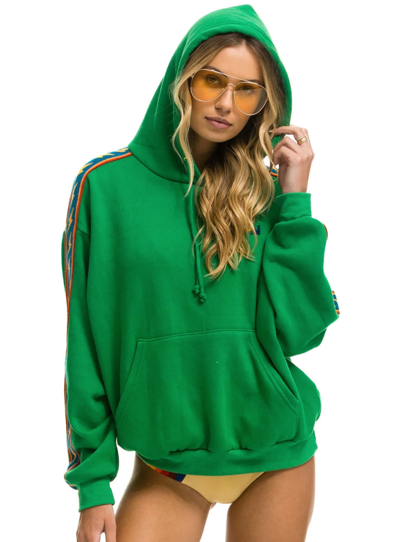 AVIATOR NATION WOMENS BOLT STRIPE RELAXED PULLOVER HOODIE - KELLY GREEN