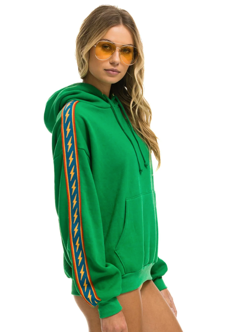 AVIATOR NATION WOMENS BOLT STRIPE RELAXED PULLOVER HOODIE - KELLY GREEN