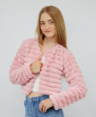 GIRLS PINK VEGAN FUR JACKET