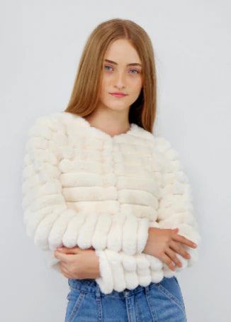 GIRLS OFF WHITE VEGAN FUR JACKET