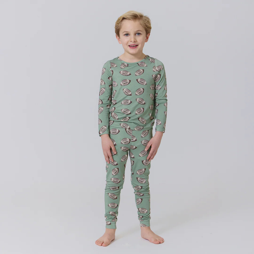 BOYS FLYING FOOTBALLS GREEN PJ SET